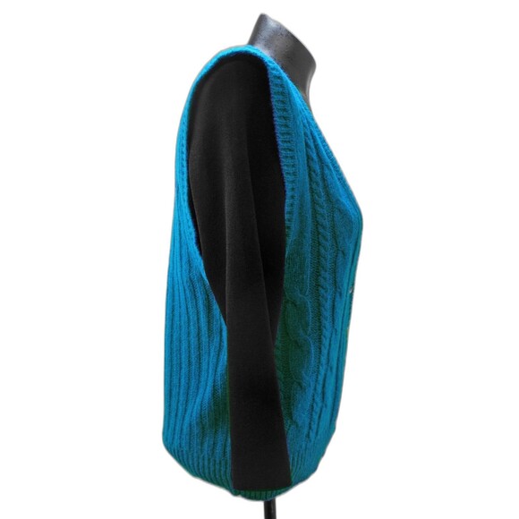 Vintage J.G. Hook Teal Shetland Wool Button-Front Vest V-Neck - Women's S - Picture 2 of 6